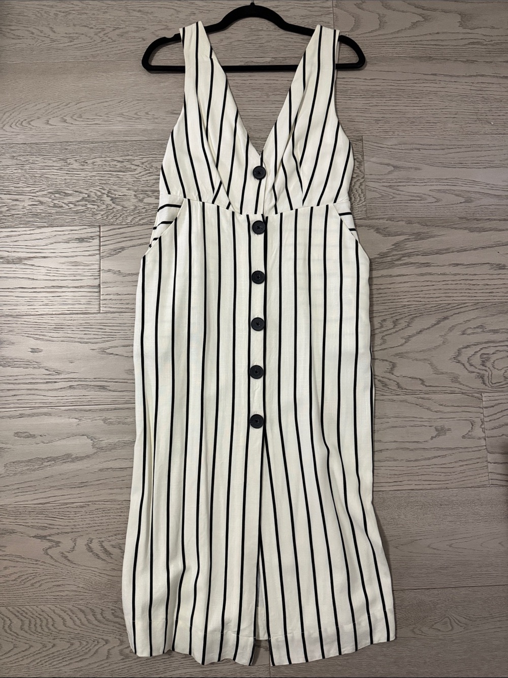 Topshop Off-White Midi Dress with Black Vertical Stripes